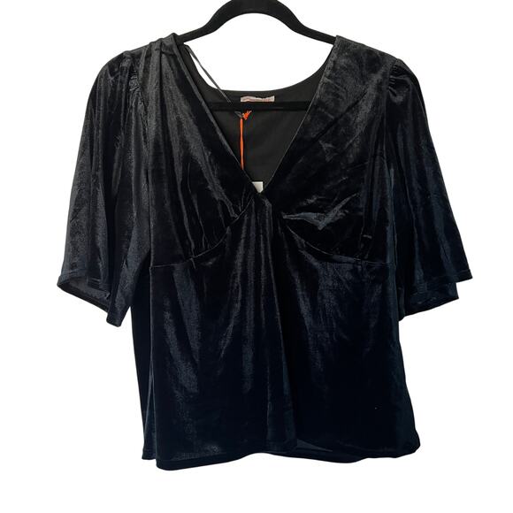 Knox Rose Women's Black Elbow Sleeve V-Neck Velvet Blouse - Size XL - NWT - Picture 1 of 7